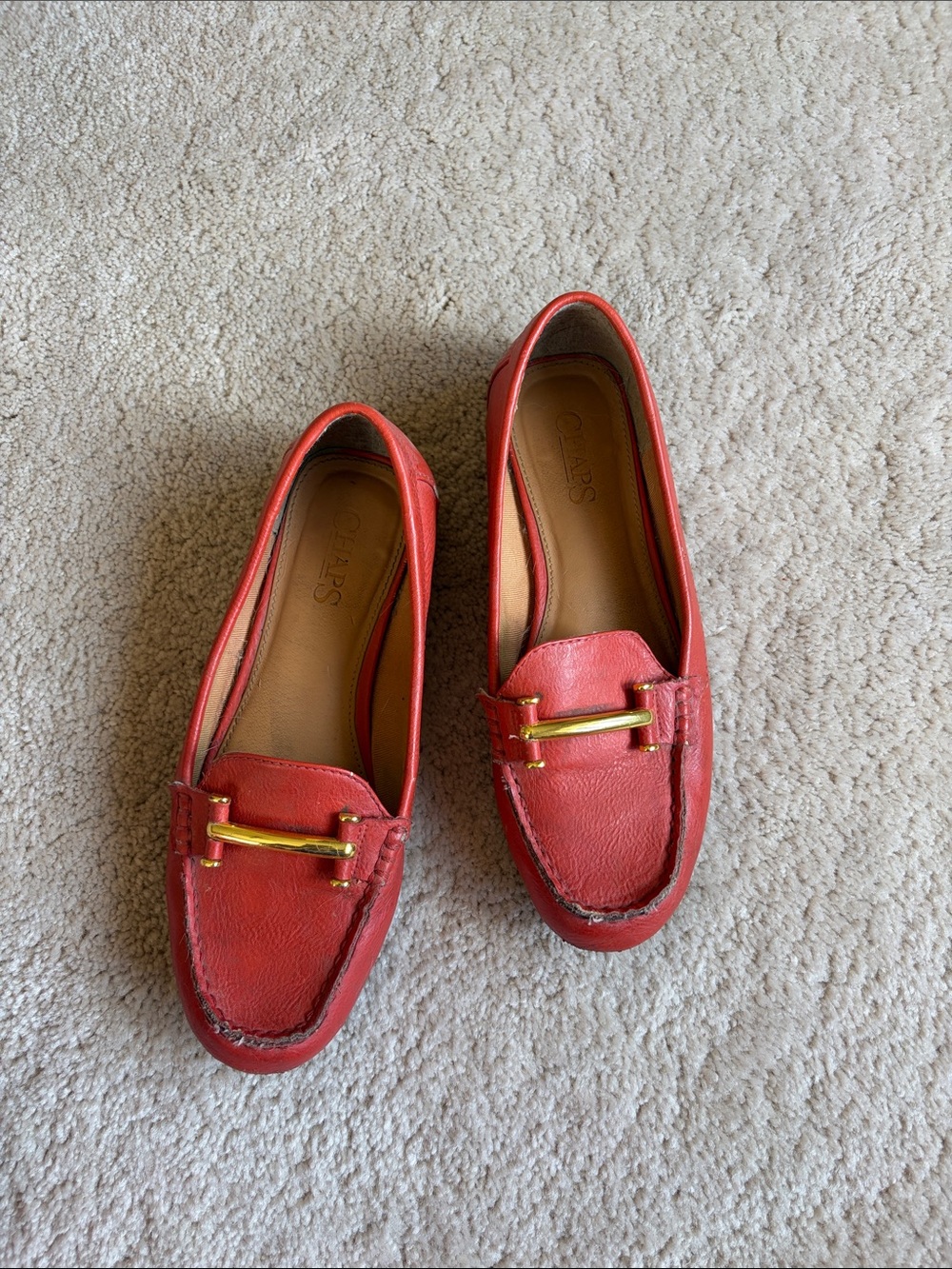 Chaps Connie Red Leather Slip-On Loafers with Gold Accent Size 6B